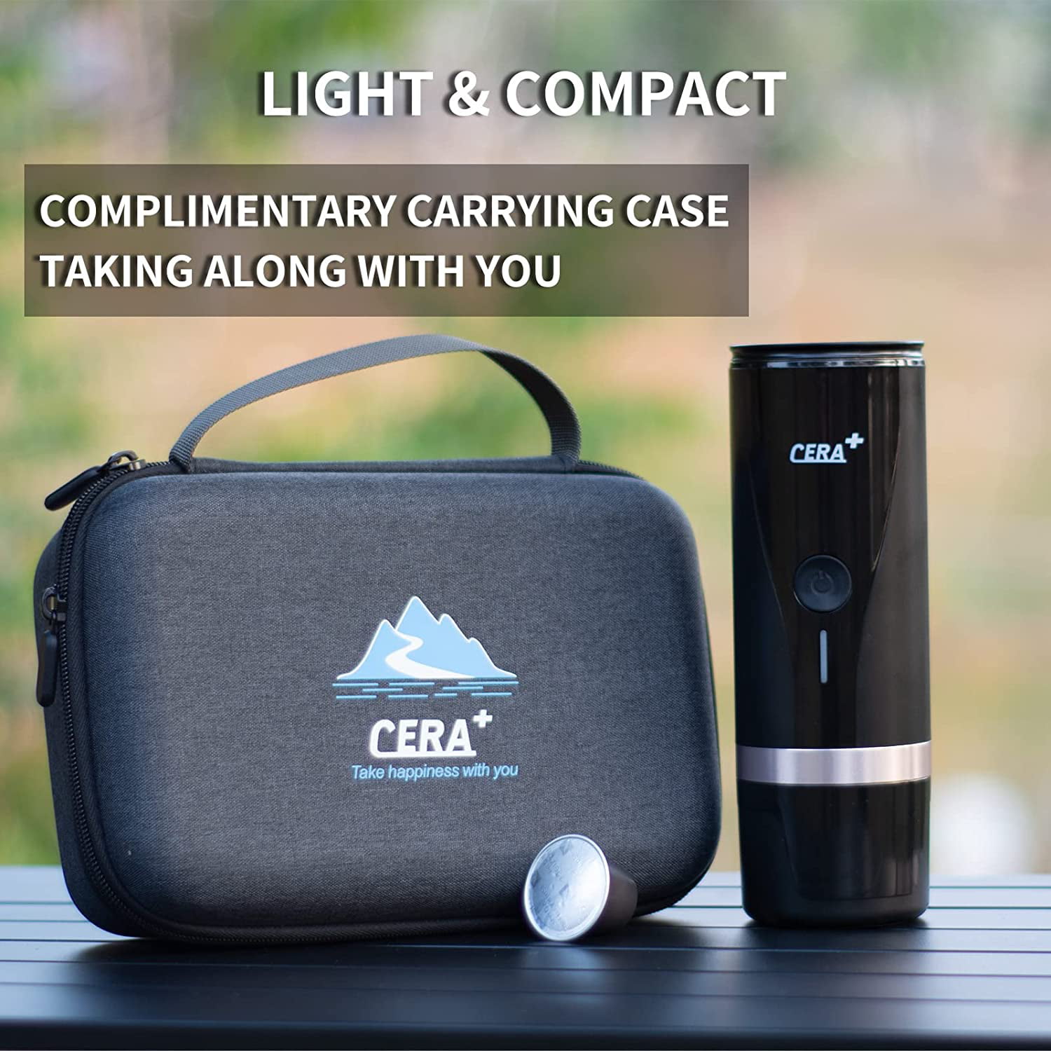CERA+ Portable Mini Espresso Machine, 12V/24V Rechargeable Car Coffee Maker  with Self-Heating, 20 Bar Pressure Compatible with NS Pods & Ground Coffee