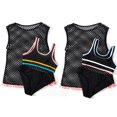 thumbnail image 3 of URMAGIC URMAGIC 7-14Y Girls 3 Piece Bikini Set Sleeveless Mesh Hole Coverups with Pompom Trim Swimsuit Bathing Suit, 3 of 4