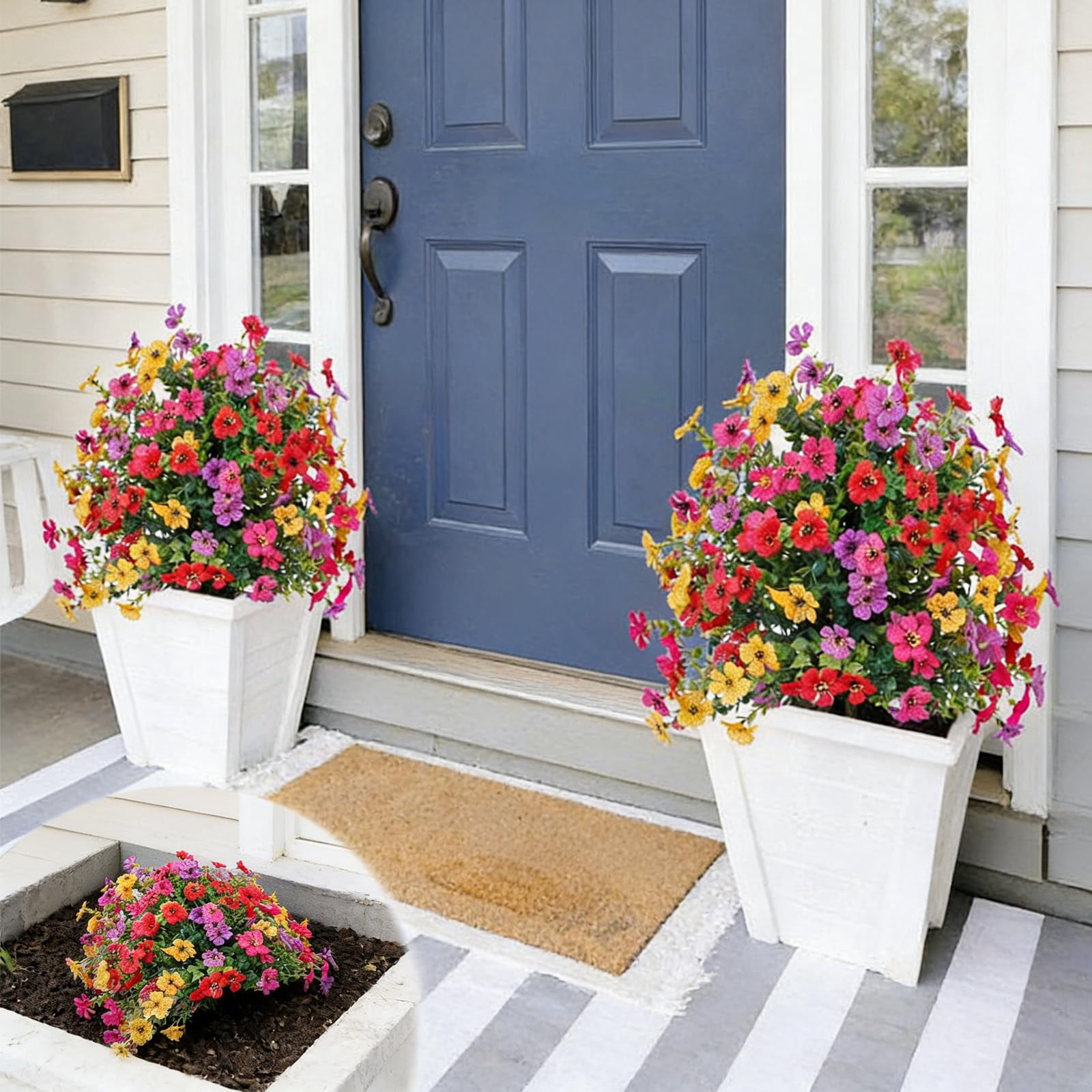 Artificial Flowers For Outdoor Indoor Garden Home Decoration, Faux Flower Daisy With Eucalyptus Leaves Fake Plants Greenery Boxwood Porch Patio