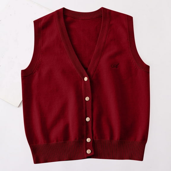 NAISIBABY Boys Girls Uniform Cardigan, V-neck Buttons Sleeveless Knitted Vest Tops Wine 14-15T