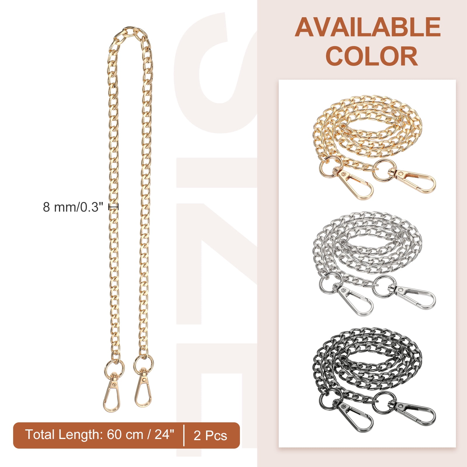 Uxcell Purse Chain Strap Iron Flat Chain Strap Alloy Handles Bag Strap Replacement Gold 24"