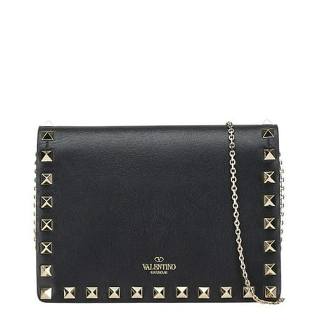 Pre-Owned Valentino Studded Shoulder Bag Black Leather Women's (Good)