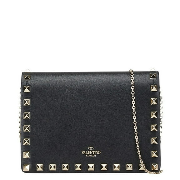 Pre-Owned Valentino Studded Shoulder Bag Black Leather Women's (Good)