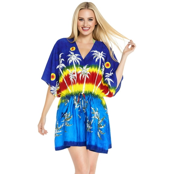 HAPPY BAY Women's Beachwear Summer Swim Beach Dress Cover ups for Swimwear Women Plus Size Wear Swimsuit Coverups Cover-Up 3X-4X Cobalt, Palm Tree