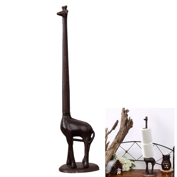 Giraffe Toilet Paper Holder, Cast Iron Bathroom Stand with Vintage Brown Finish
