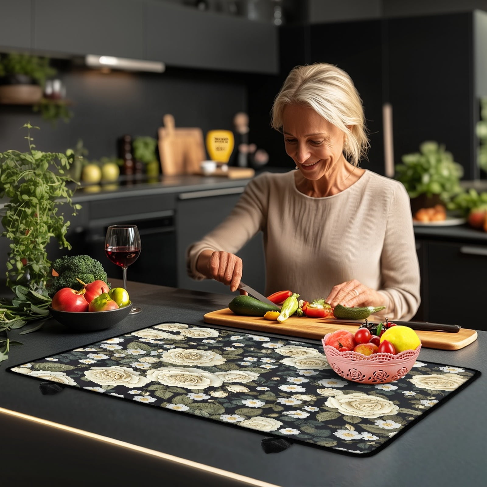 Renewold Stove Cover for Electric Glass Top Stove, Induction Electric Stove Top Protector Oil-proof Heat Resistant Washer Dryer Top Cover, 29'' x 21'', Elegant Rose Leaf