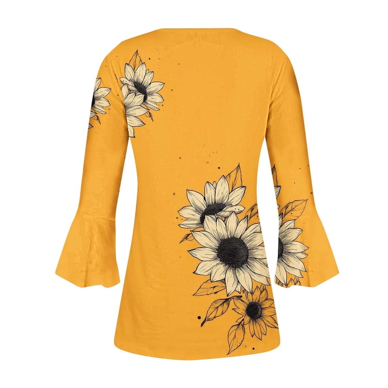 bnaln 3/4 Length Sleeves Womens Tops Blouses for Women Dressy Casual Shirts  V Neck Button Down Pleated Tshirts Boho Tops Ladies Elegant Tunic Blouse  Loose Peasant Summer T-Shirts - Walmart.com