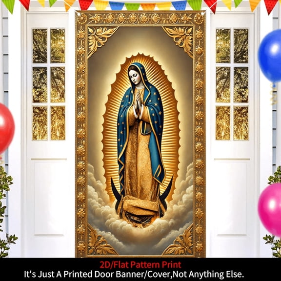 1 piece, 2D flat Guadalupe Madonna design background banner, door cover decoration banner, party supplies, home decoration, suitable for indoor and outdoor party decoration, photo prop, 35.43x70.86 i