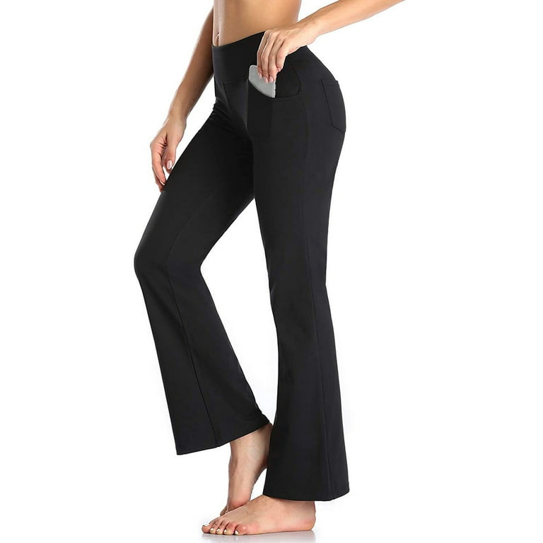 RQYYD Reduced Bootcut Yoga Wide Leg Pants with Pockets for Women High Waist  Workout Bootleg Pants Tummy Control Work Pants(Black,S) 