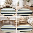 thumbnail image 4 of Round Area Rugs 5Ft, Yellow Navy Blue Striped Non-Slip Washable Circle Rugs Carpet, Neutral Minimalist Lines Indoor Outdoor Rug Floor Mats Throw Runner for Bedroom Living Room Bathroom, 4 of 8
