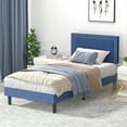 thumbnail image 2 of VECELO Twin/Full/Queen Bed Frame with Adjustable Height Upholstered Headboard, Strong Wood Slat Support, No Box Spring Needed, Dark Blue, 2 of 7