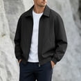 thumbnail image 2 of Jacket for Men Solid Color Long Sleeve Zip Up Regular Fit Casual Turn Collar Lightweight Breathable Daily Outdoor Travel Business Outerwear Coat Tops Black,XXL, 2 of 8