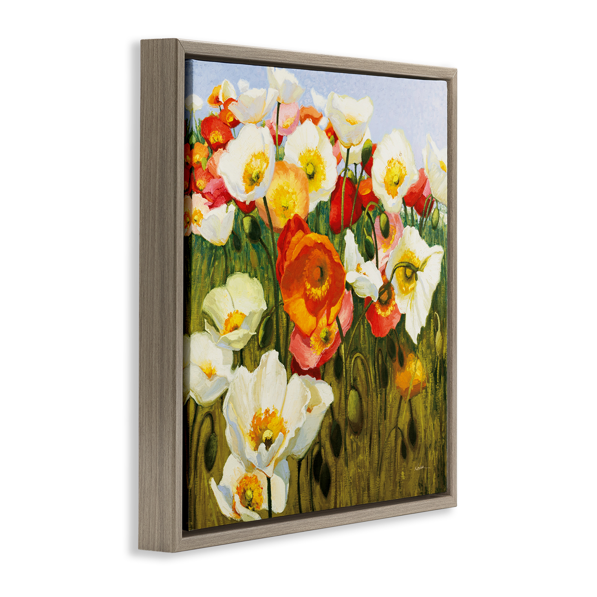 Stupell Industries Lush Poppy Meadow Botanical & Floral Painting Brown Floater Framed Art Print Wall Art, 25 x 25