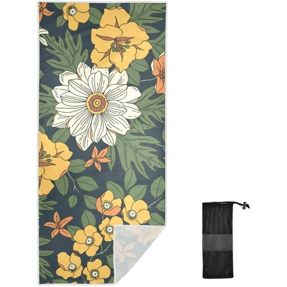 Coolnut 31"x71" Beach Towel with Travel Bag, Trendy Floral Pattern Oversized Sand Free Camping Towel Quick Dry Pool Bath Sport Towels