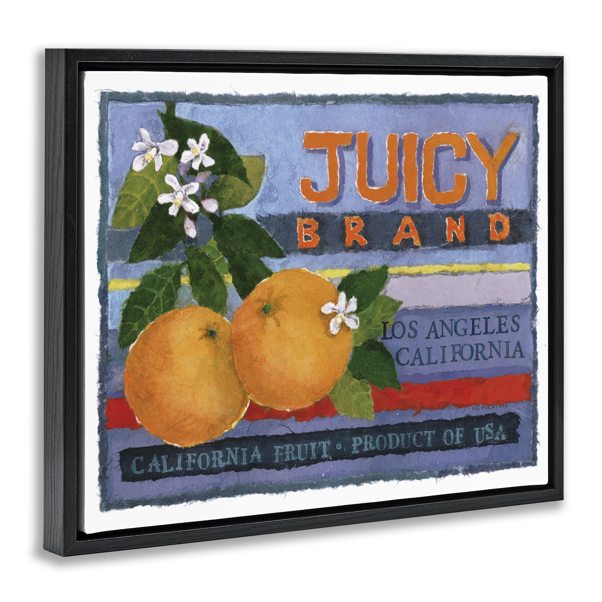 Stupell Industries Juicy Brand Oranges Food & Beverage Painting Black Floater Framed Art Print Wall Art, 31 x 25