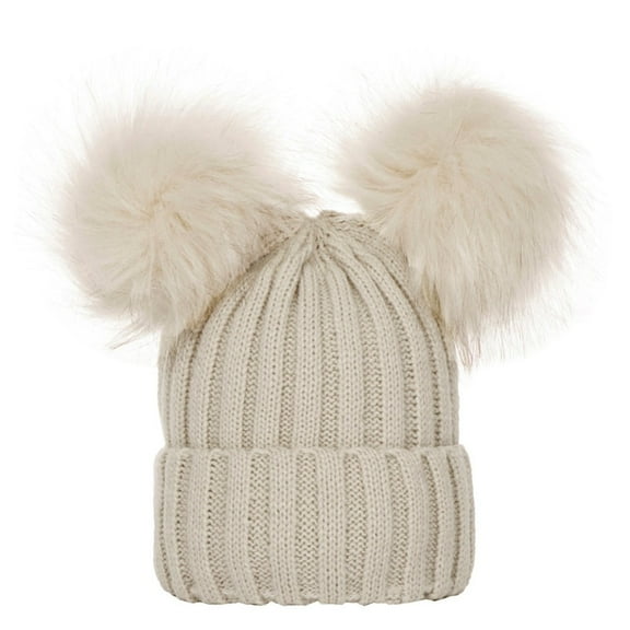 LowProfile Winter Beanie Hat Baby Boys Girls Solid Color Knit Hairball Warm Cap Beige