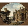 thumbnail image 2 of Hubert Robert 17x15 Black Ornate Wood Framed Double Matted Museum Art Print Titled - The Drinking (1804), 2 of 5