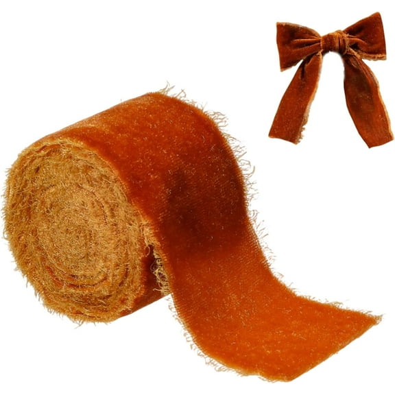 3 Yards Frayed Velvet Ribbon Raw Edge Ribbon for Bowknot Making Party Decoration Saddle Brown 2 inch(50mm) about 3.00 Yards(2.74m)/Roll