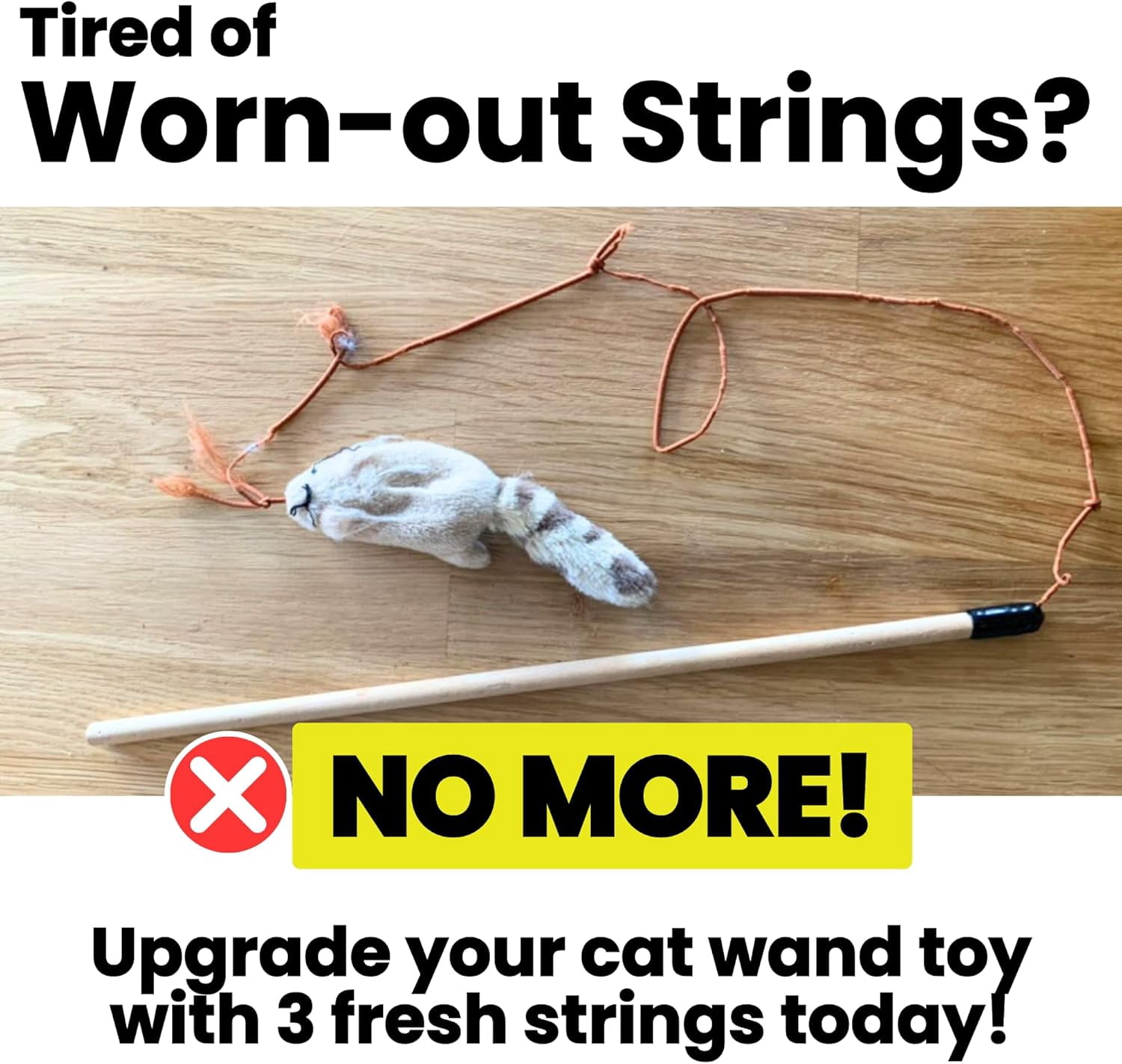 3-Pack Cat Toy Wand Replacement Strings, Chew Proof Metal Wire Nylon Fishing Line Refill for Cat Stick Toy