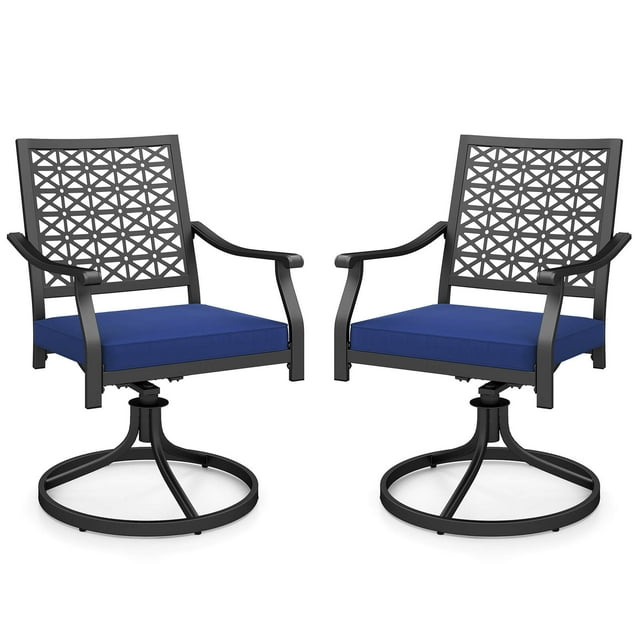 Costway 2 PCS Outdoor Swivel Chairs Patio Dining Chairs with Padded Cushions High Back Navy