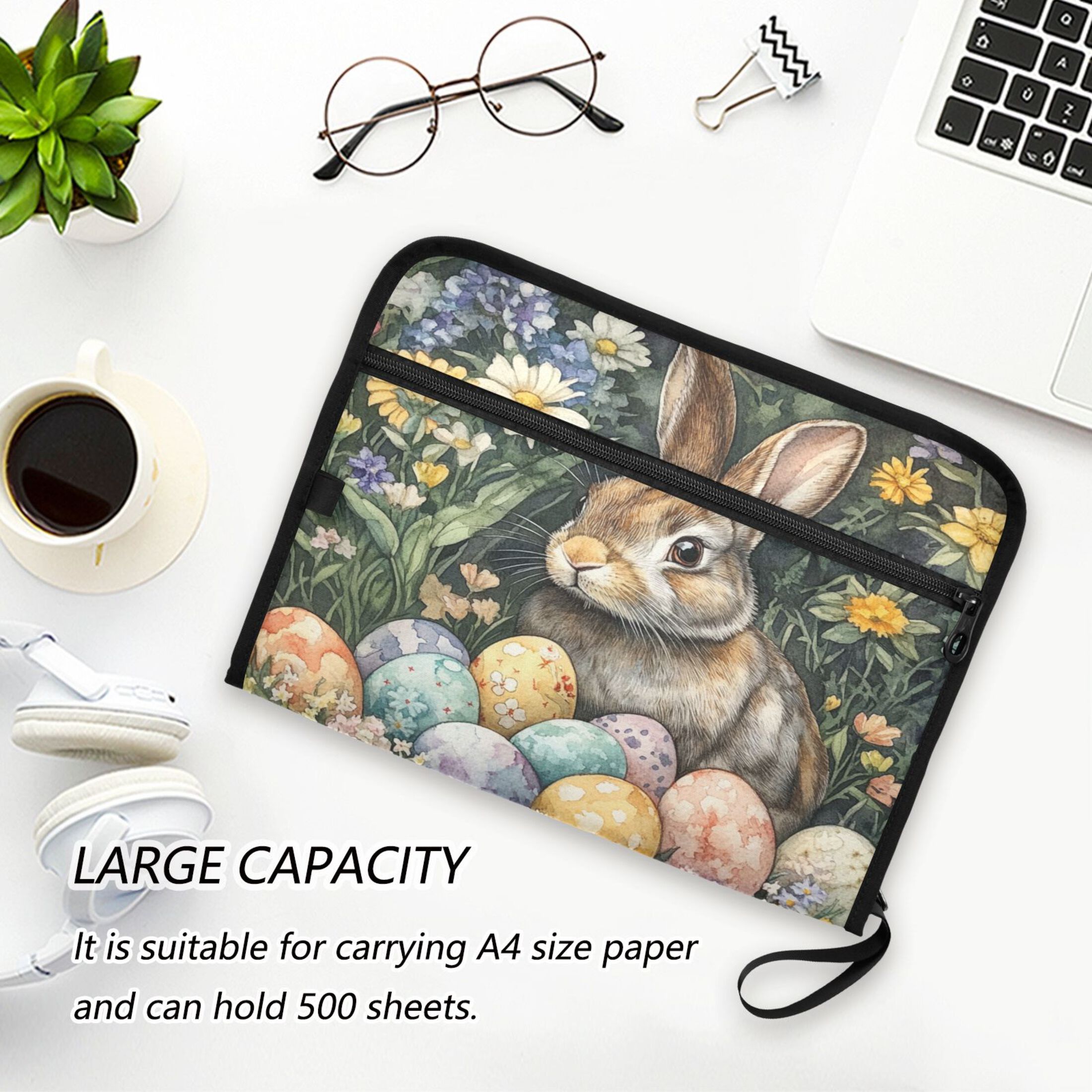 WOBOGO Easter Gray Bunny Expanding File Folder Letter Size Accordion Filing Organizer 13 Pocket Separate Organ Pocket