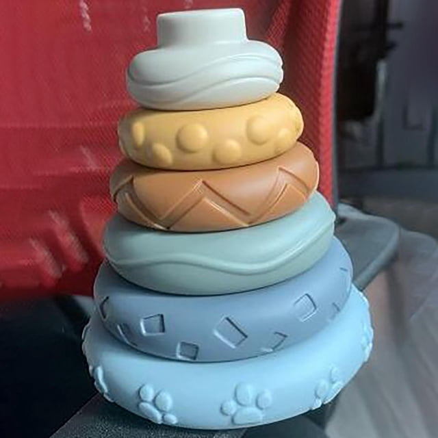 Anillos de apimiento suaves Mordedores Juguete sensorial Strees Montessori Círculos de apimiento de silicona parés para entrenar sin koa CUTICAT Juguetes de apilamiento de mordedores