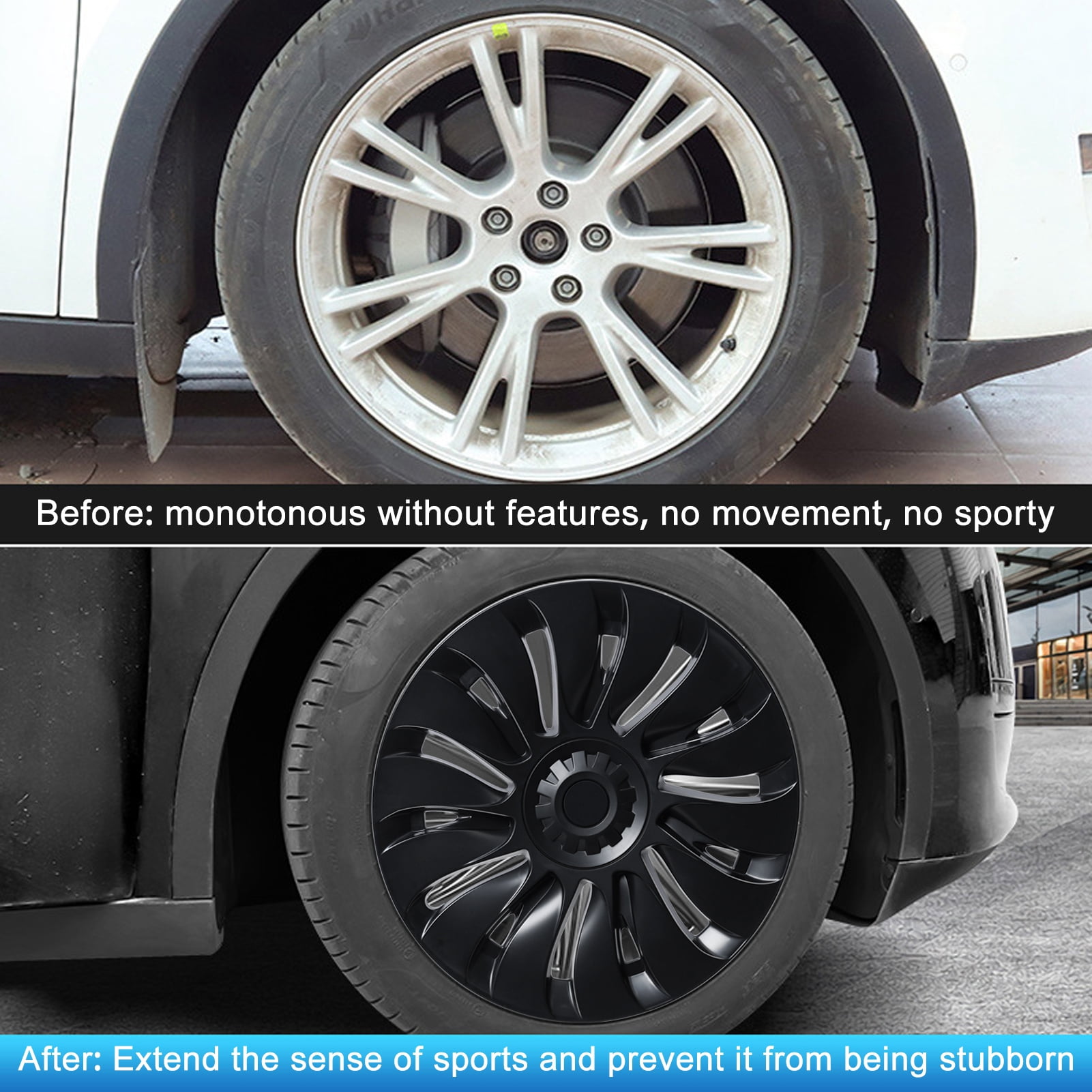 StarBay 19 Inches Set Of 4 Tesla Model Y Automotive Hub Caps Wheel Cover Hubcap Modified Wheel Cover Replacement Wheel Sleeve Rim Cover, Stable Fit