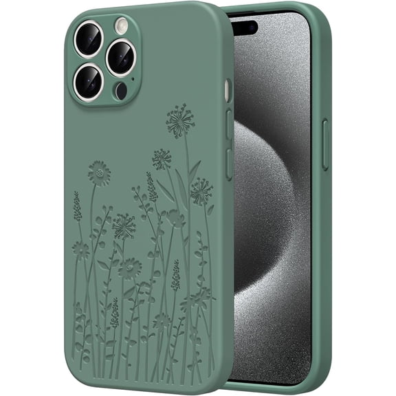 Magnetic Cute Flower Pattern Phone Case for iPhone 15 Plus Case 6,1", Compatible with Magsafe, Engraved Floral Durable Liquid Silicone Phone Case Camera Protection Cover for Women and Girls