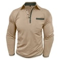 thumbnail image 6 of Men Cotton Polo Shirts Long Sleeve with Pocket Golf Shirts Shirts for Men Casual Work Athletic Collared T-Shirts Size 3XL Khaki, 6 of 8