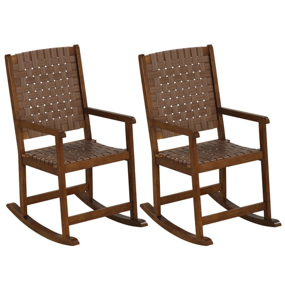 Gymax 2PCS Rocking Chair w/PU Seat & Rubber Wood Frame Safe & Smooth Rocking Motion