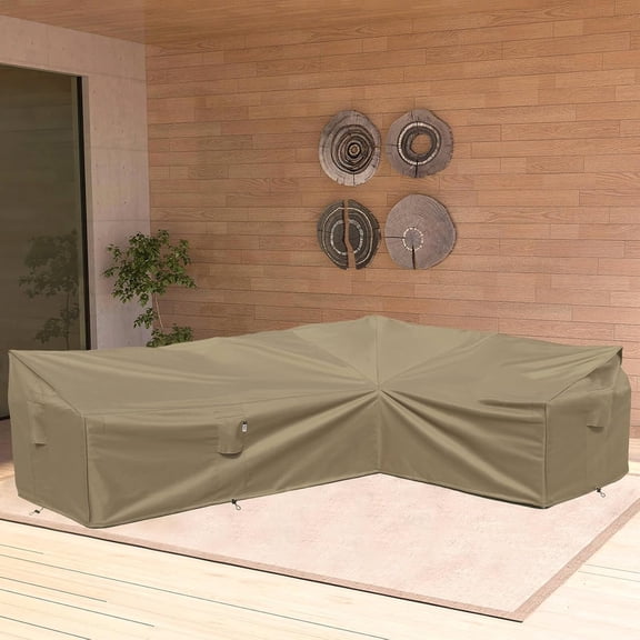 Heavy Duty Outdoor Sectional Sofa Cover 120x90 L-Shaped Waterproof 600D  Furniture Protector Desert Khaki