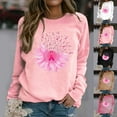 thumbnail image 3 of WREESH Women's Pink Ribbon Sweatshirt Floral Graphic Long Sleeve Breast Cancer Awareness Top Khaki, 3 of 5
