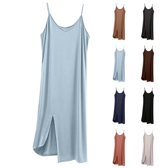 Akafmk Spaghetti Strap Nightgowns for Women Casual Sleep Dress Round Neck Sleeveless Sleepwear Night Gown Solid Knee Length Pajamas Nightgown, Sizes L