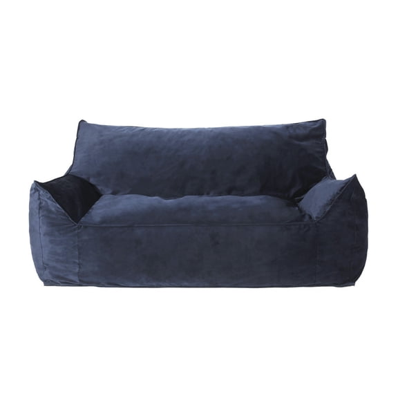 Velveteen 2-Seater Oversized Bean Bag Chair with Armrests, Dark blue