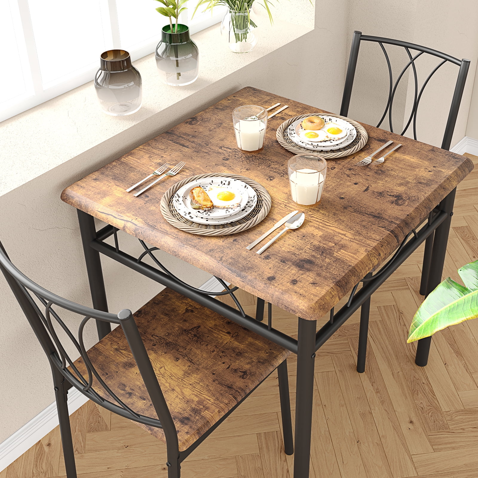 Modern Farmhouse Rustic Brown Rectangular Dining Table Set for Small Space  Apartment - Bed Bath & Beyond - 38075530