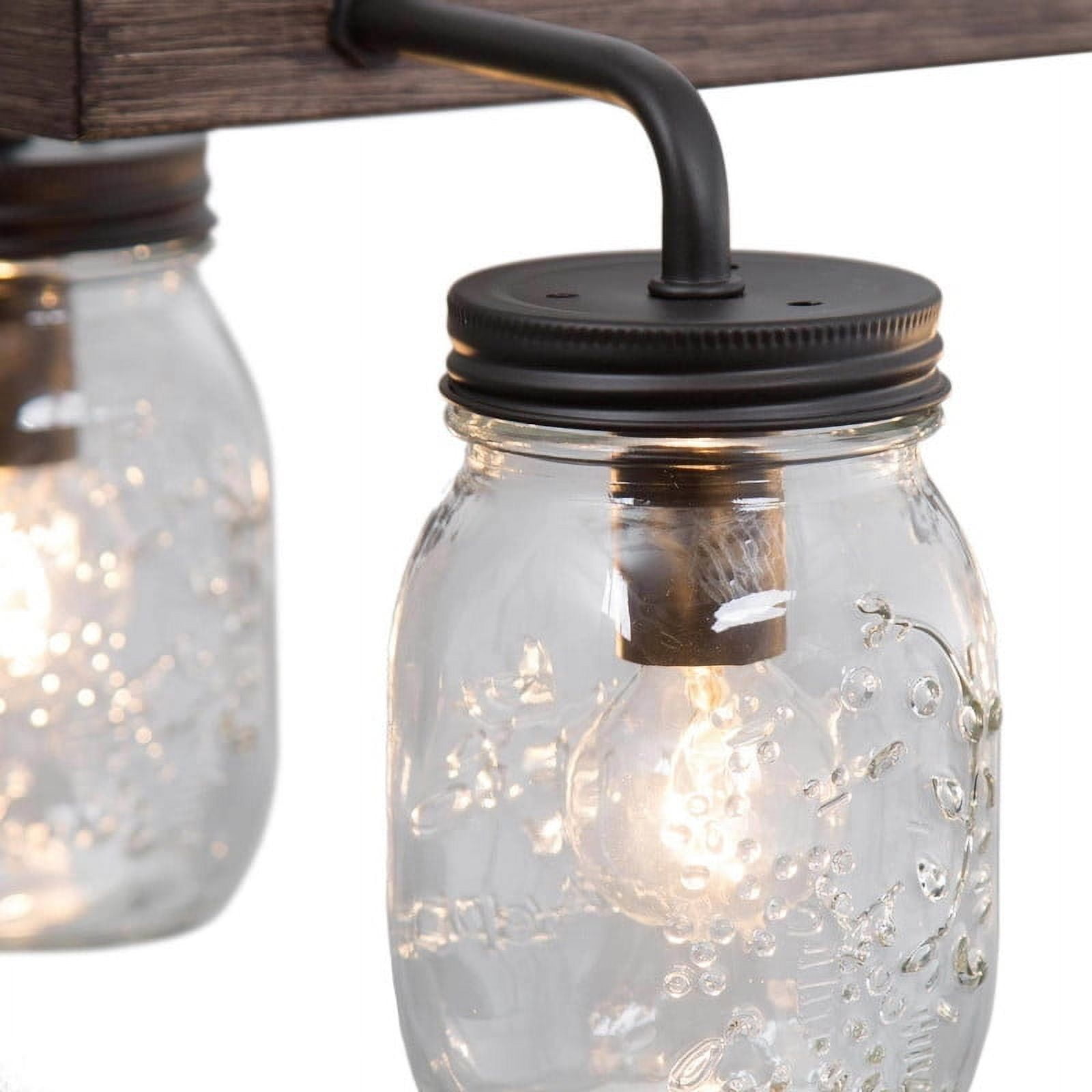 LNC Farmhouse Mason Jar Chandelier with 6 Lights, Rustic Wood Kitchen Island Light Fixture