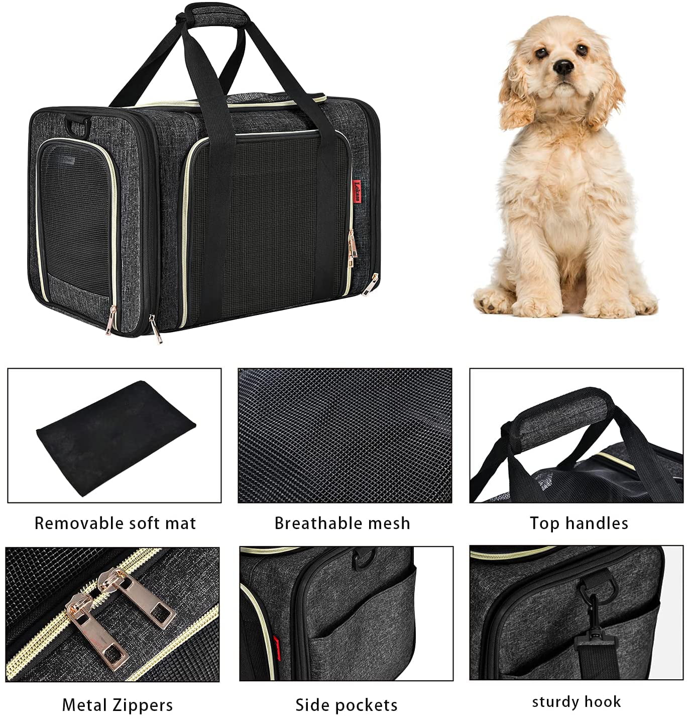 SUPPETS Dog Carrier Airline Approved Cat Carrier Pet Carrier Breathable Mesh Pet Travel Carrier for Dogs Cats with Washable Portable Mat,Detachable Shoulder Strap 