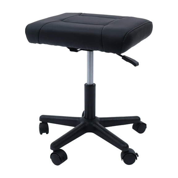 HiKaRiGuMi Adjustable Foot Rest Under Desk Footrest Leather Black Foot Stool W/ Wheels for Office Home