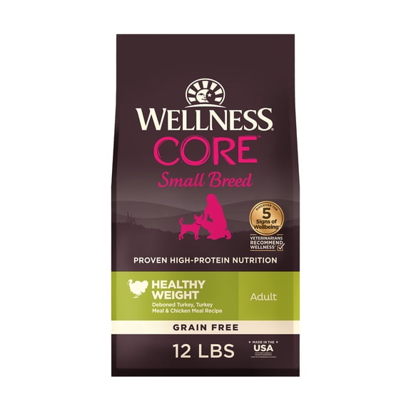 Wellness CORE Dry Dog Food, Small Breed, Grain Free, High Protein, Natural, Healthy Weight Turkey & Chicken Recipe, (12-Pound Bag)