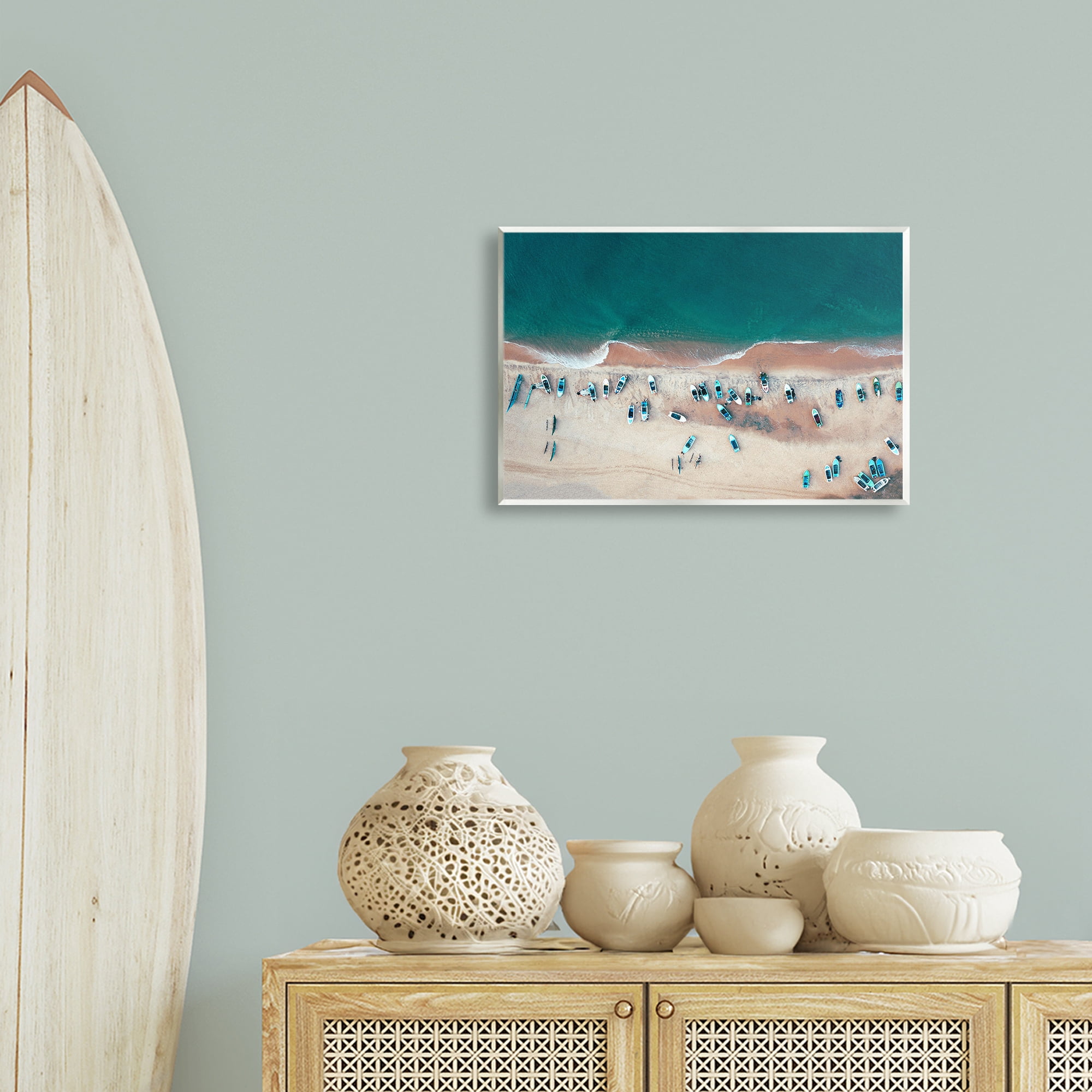Stupell Industries Aerial Boats on Shore Nautical & Beach Photography Unframed Art Print Wall Art, 19 x 13