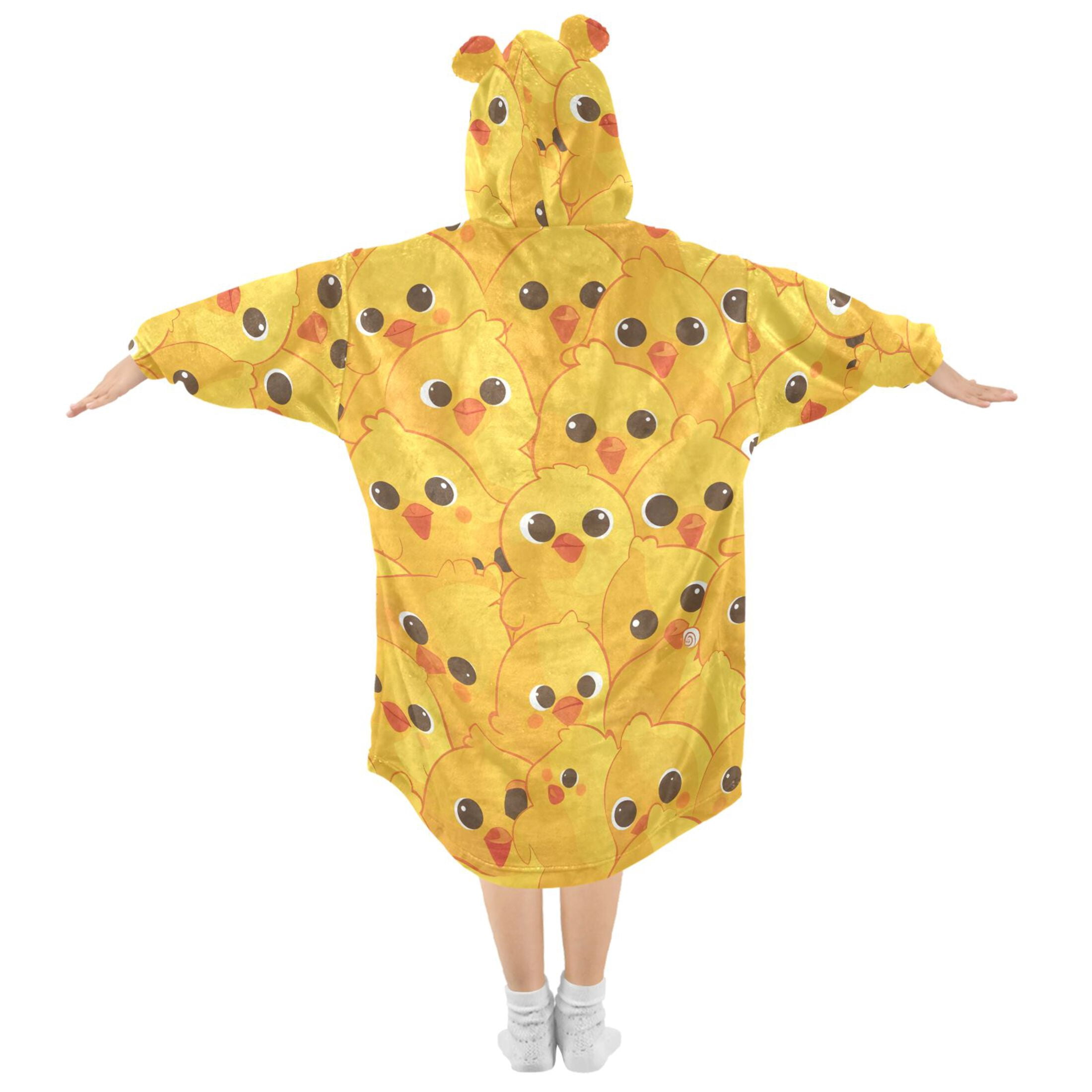 joogoo Wearable Blanket Hoodie for Kids Cute Chickens Yellow Flannel Oversized Sweatshirt 3-14 Years L