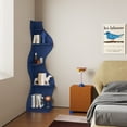 thumbnail image 6 of Yowos Corner Shelf, Modern 5-Tier Wall Corner Bookshelf, Stylish Corner Small Bookcase Storage Rack Wavy Plant Stand with Unique Shape for Living Room, Home Office, Blue, 6 of 9