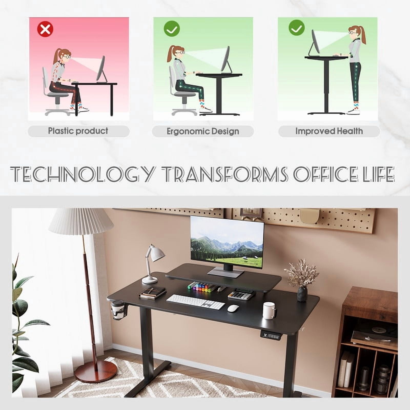Homall 47" Wide Electric Height Adjustable Standing Desk with Monitor Stand Lifting Range 28~46" Stand Up Office Desk for Home Office,Black