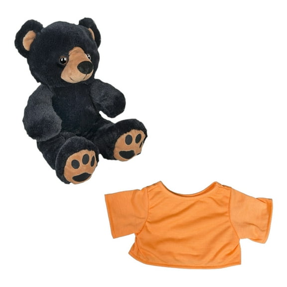Benjamin the Black Bear Stuffed Animal - 16-Inch Plush Black Bear with Orange T-Shirt, Soft and Adorable Bear Toy