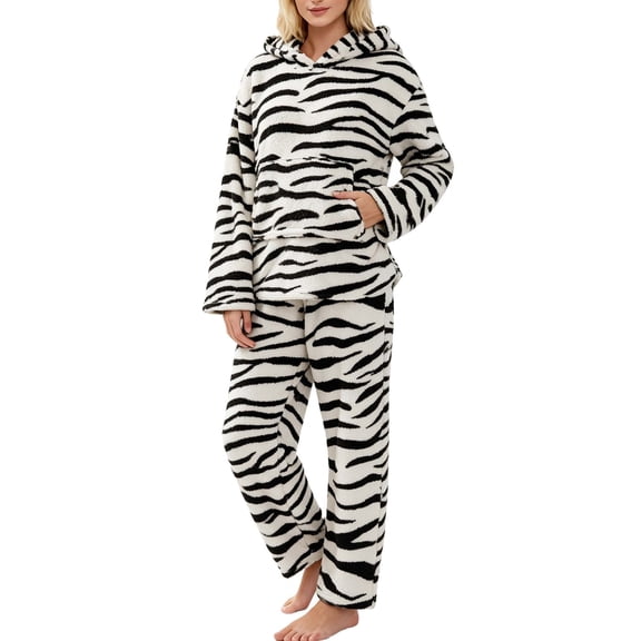 XOMZG Pajamas Sets for Women, Loungewear Sets Hoodie & Pants with Pocket, Warm Cozy Sleepwear