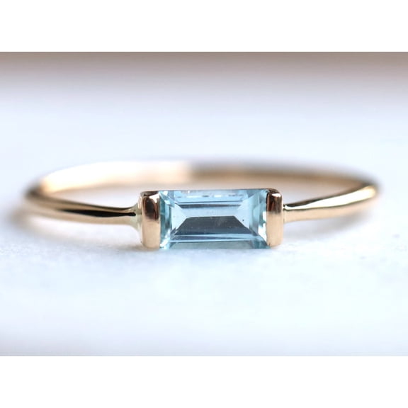 Aquamarine Baguette Ring | Dainty Aquamarine Stacking Ring | Baguette Aquamarine Ring | March Birthstone Ring