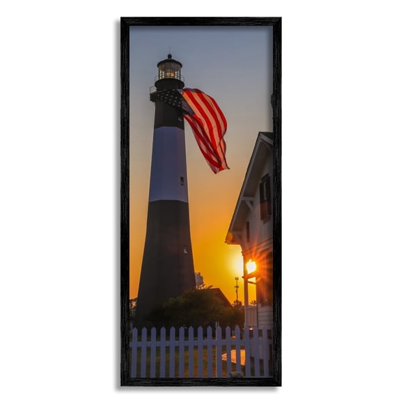 Stupell Industries Seaside Flag Lighthouse Beacon Sunset Rays Framed Wall Art, 10 x 24, Design by Devon Davis