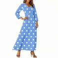 thumbnail image 5 of WTOBBY Women's Vintage Polka Dot Print V-Neck 3/4 Sleeve A-Line Beach Dress, Waisted Midi Sundress with Casual Flowy Skirt for Seaside Outings,Sky Blue XL, 5 of 5
