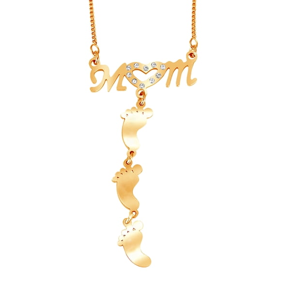 PVCS Vertical Baby Feet Necklace with Birthstones for mother's Day gift