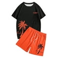 thumbnail image 4 of JLFKNG Fashion Men's 2Pcs Outfits Summer Short Sleeve T Shirts And Shorts Breathable Casual Coconut Tree Sunset Printed Hawaiian Style Lounge Summer Sets, 4 of 5